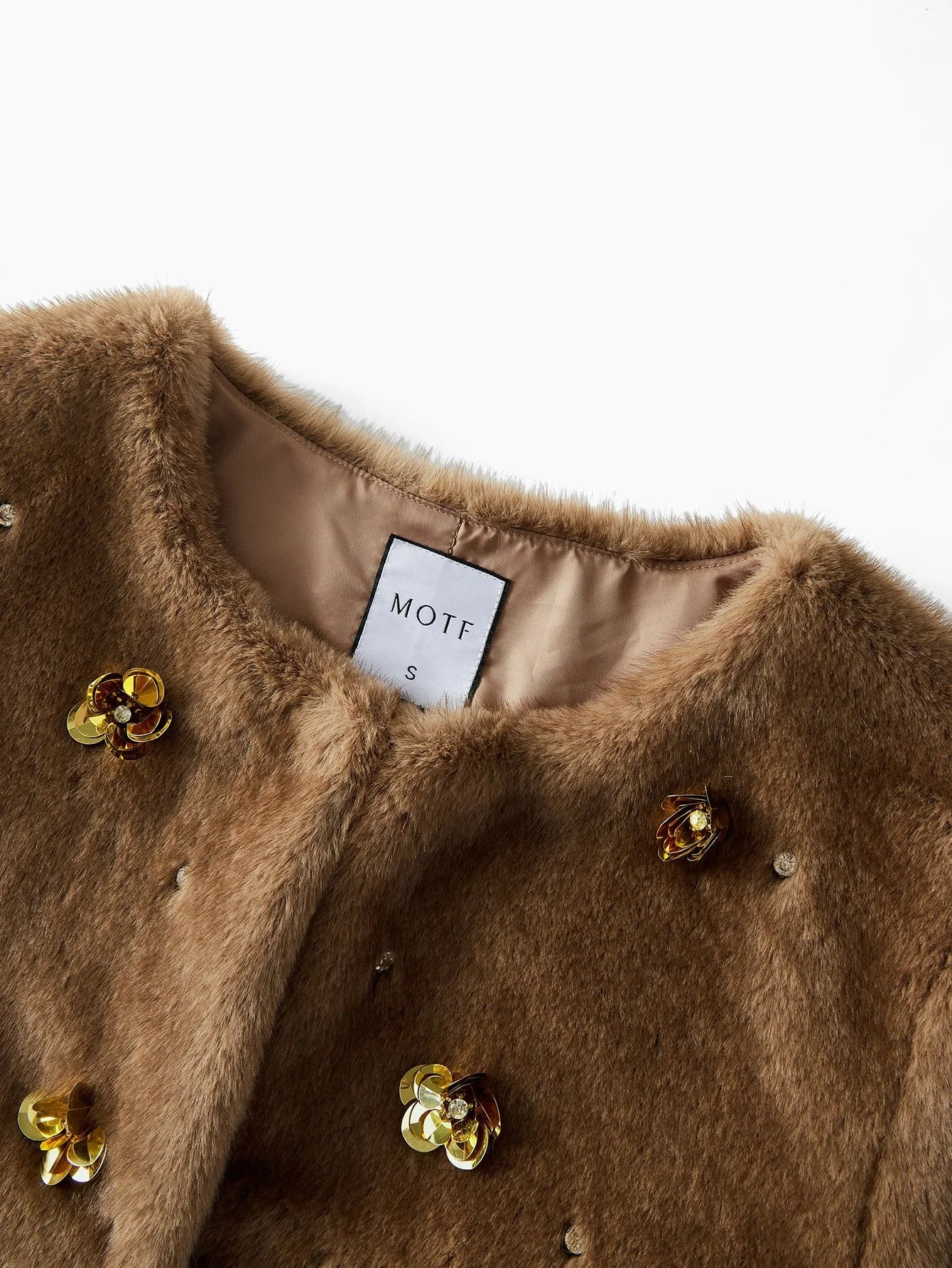 PREMIUM SEQUIN FLORAL DECOR FAUX FUR COAT