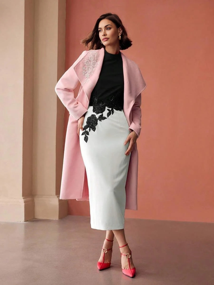 PREMIUM SEQUIN FLORAL EMBROIDERY COLORBLOCK DRESS