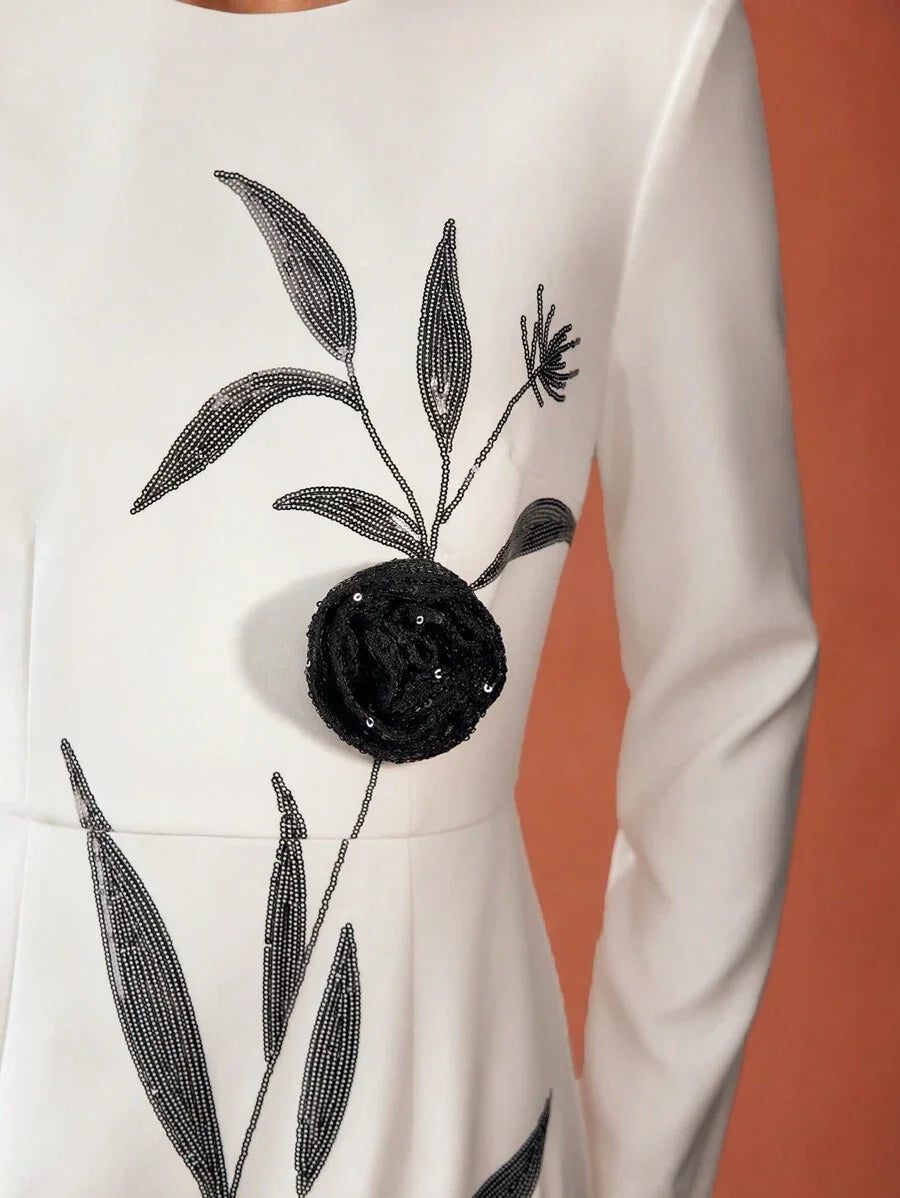 PREMIUM SEQUIN FLORAL PATTERN SLIM FIT COCKTAIL DRESS