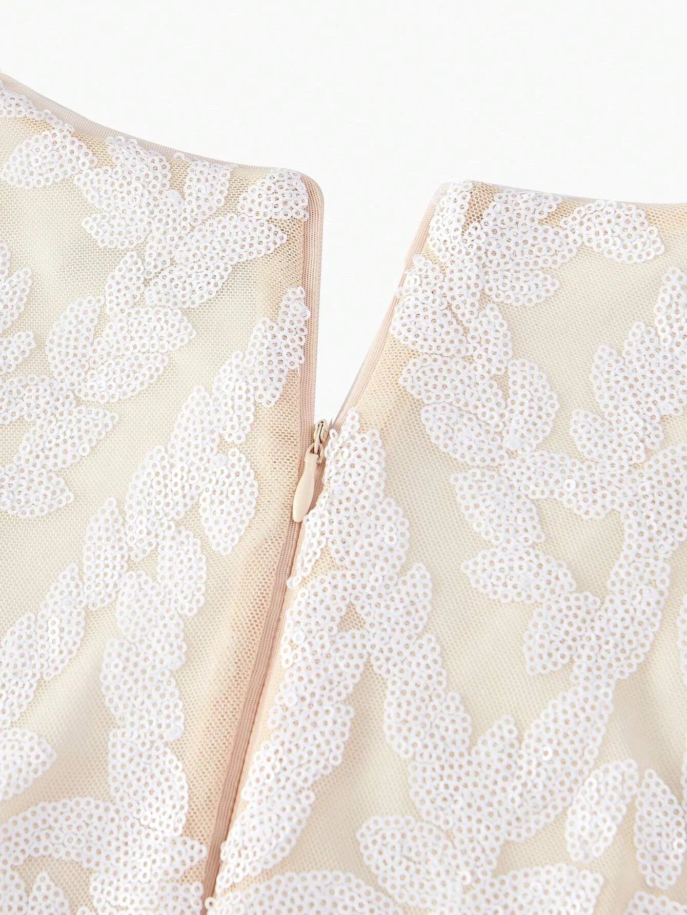 PREMIUM SEQUIN MESH OVERLAY VNECK MERMAID HEM DRESS WITHOUT BELT