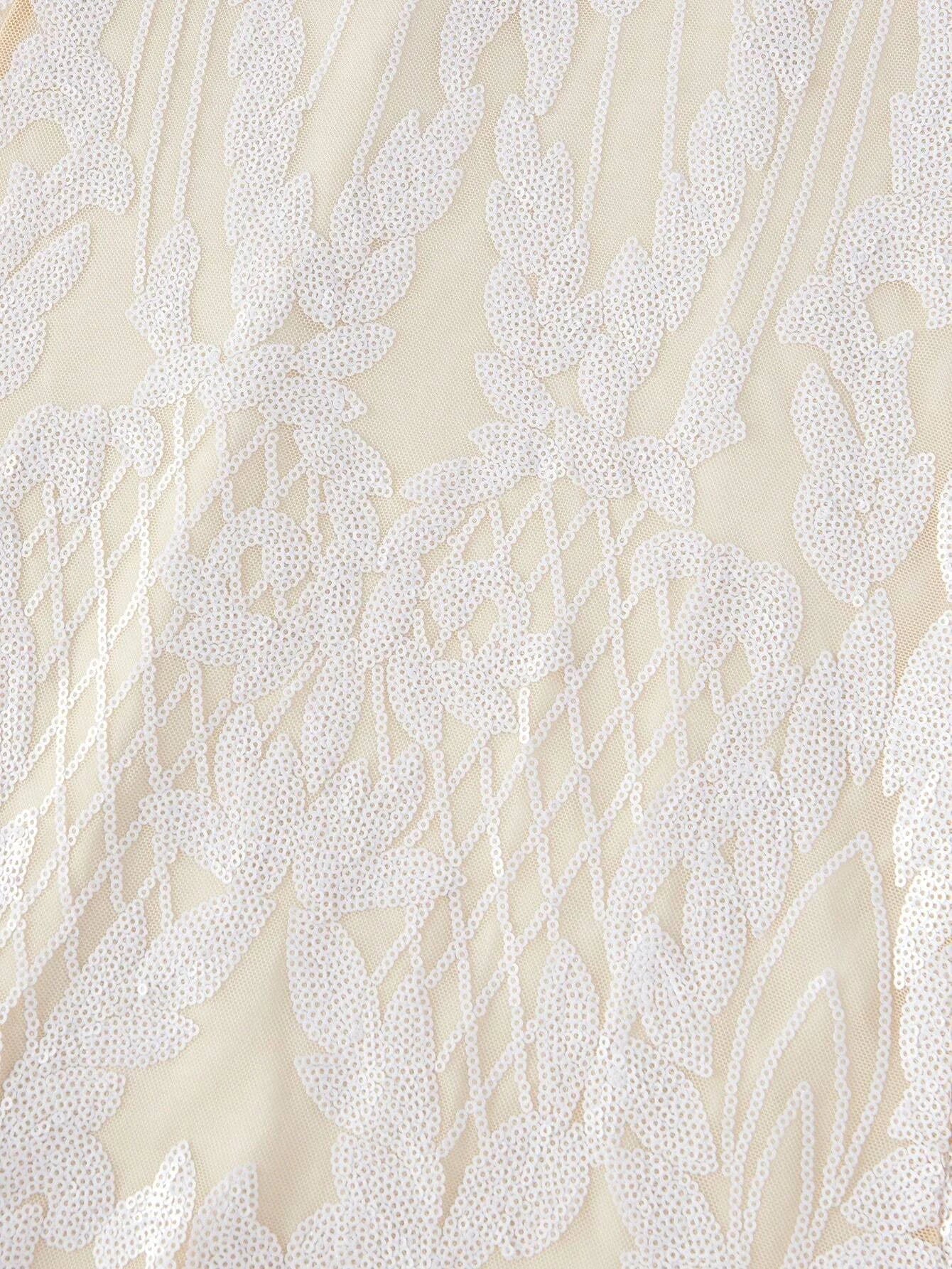 PREMIUM SEQUIN MESH OVERLAY VNECK MERMAID HEM DRESS WITHOUT BELT