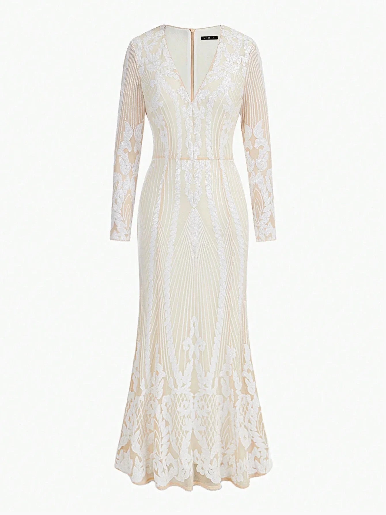 PREMIUM SEQUIN MESH OVERLAY VNECK MERMAID HEM DRESS WITHOUT BELT