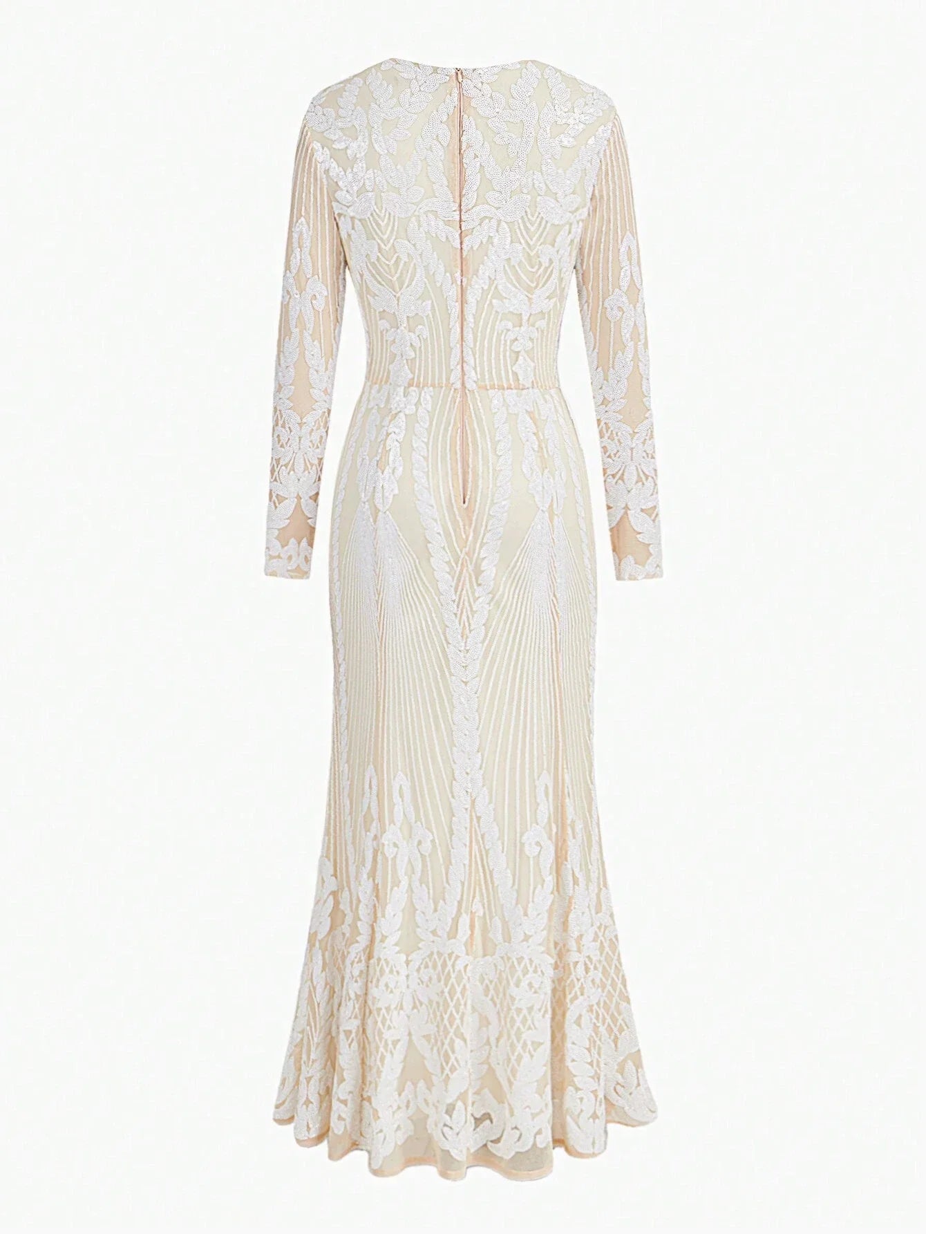 PREMIUM SEQUIN MESH OVERLAY VNECK MERMAID HEM DRESS WITHOUT BELT