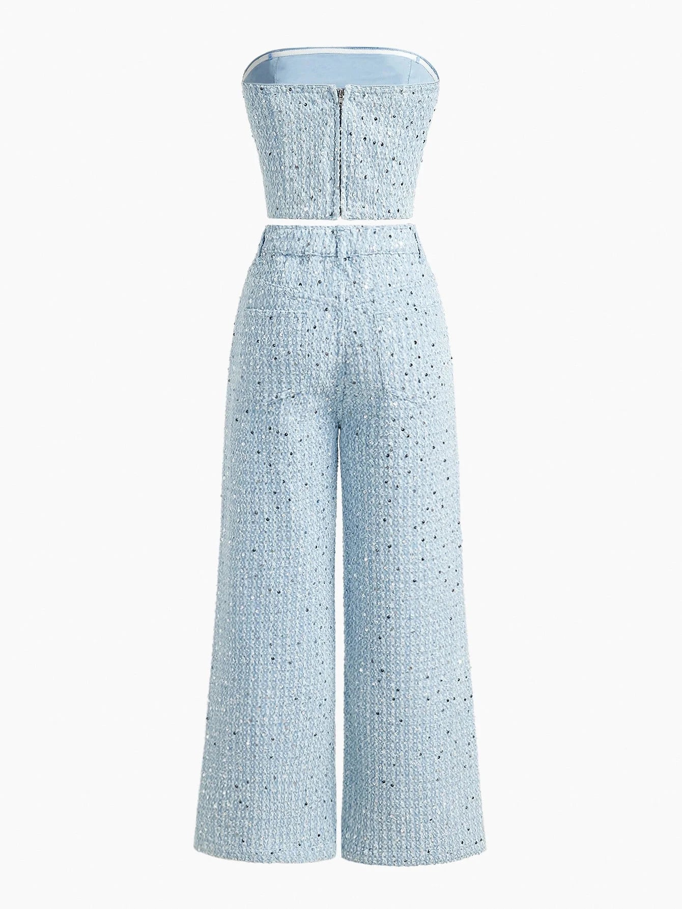 PREMIUM SEQUIN TEXTURE BANDEAU FASHIONABLE DENIM SET