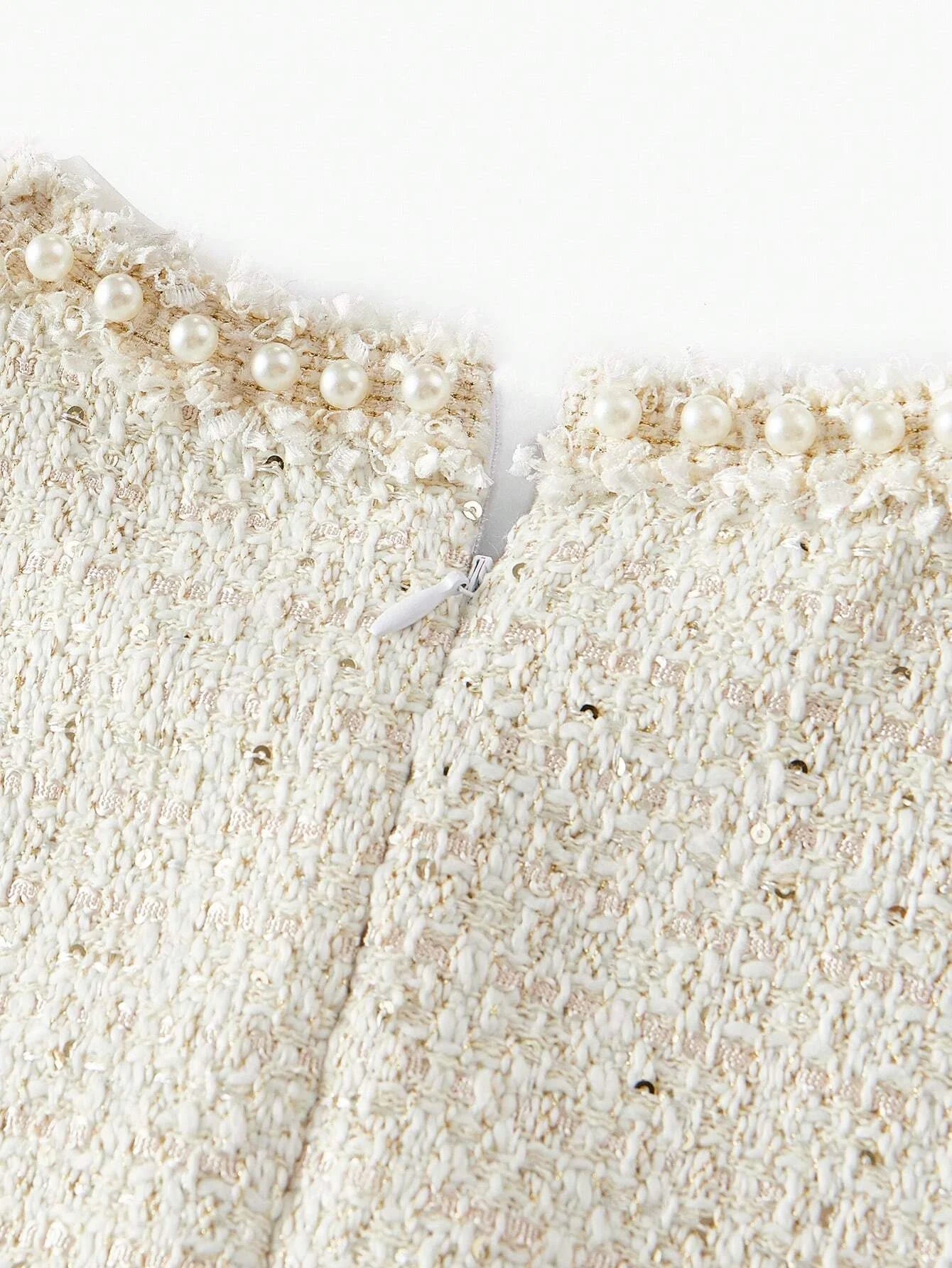 PREMIUM SEQUIN TWEED PATCH POCKET FAUX PEARL DETAIL MINI DRESS