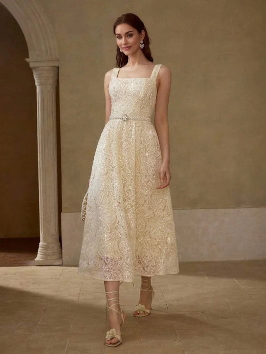 PREMIUM SEQUINED EMBROIDERED FAUX PEARL DRESS