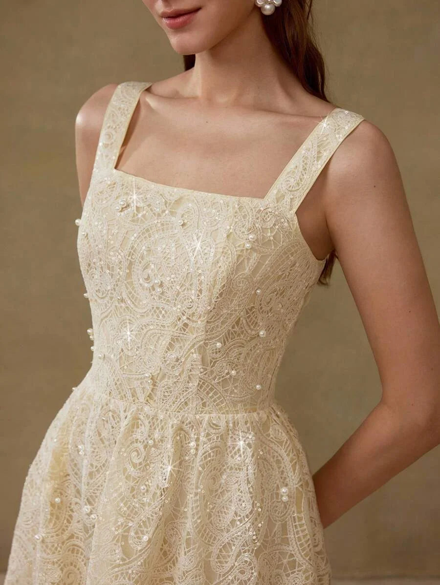 PREMIUM SEQUINED EMBROIDERED FAUX PEARL DRESS