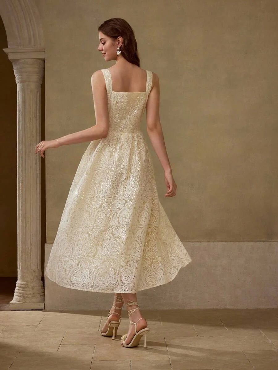 PREMIUM SEQUINED EMBROIDERED FAUX PEARL DRESS