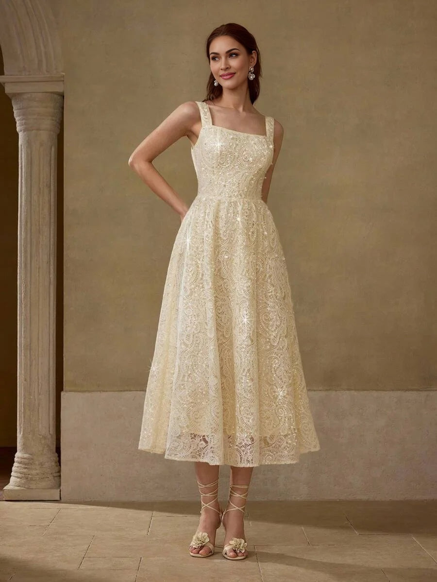 PREMIUM SEQUINED EMBROIDERED FAUX PEARL DRESS