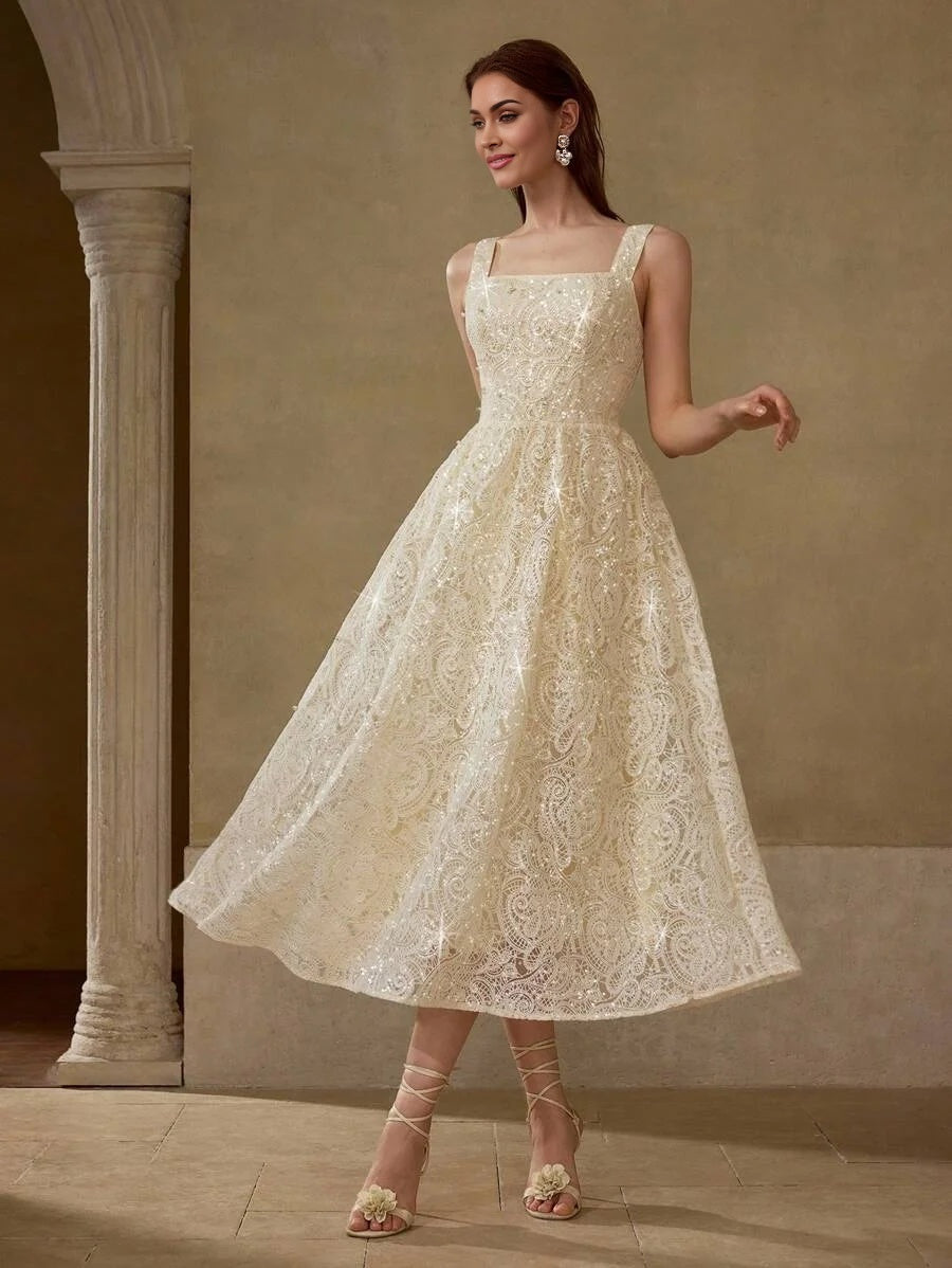 PREMIUM SEQUINED EMBROIDERED FAUX PEARL DRESS