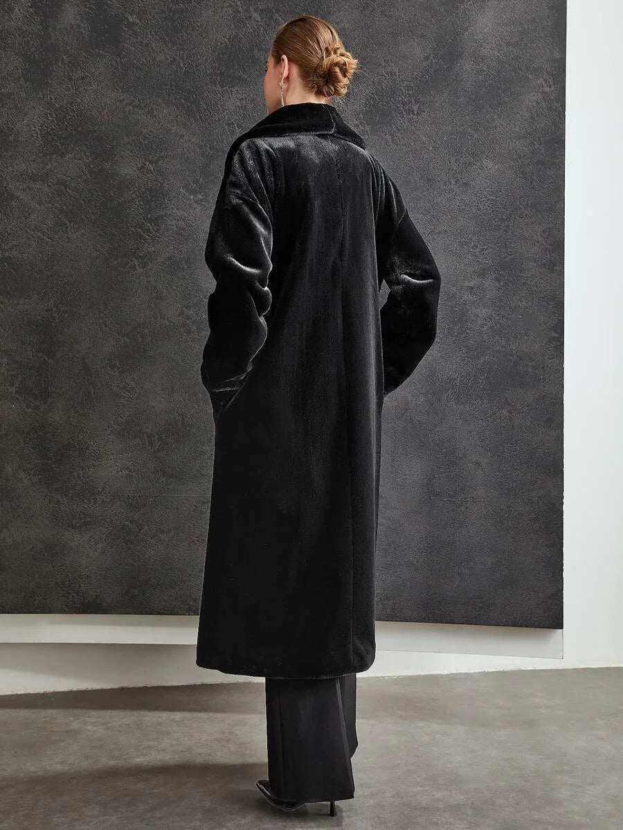 PREMIUM SHAWL NECK FUZZY COAT WITHOUT BELT