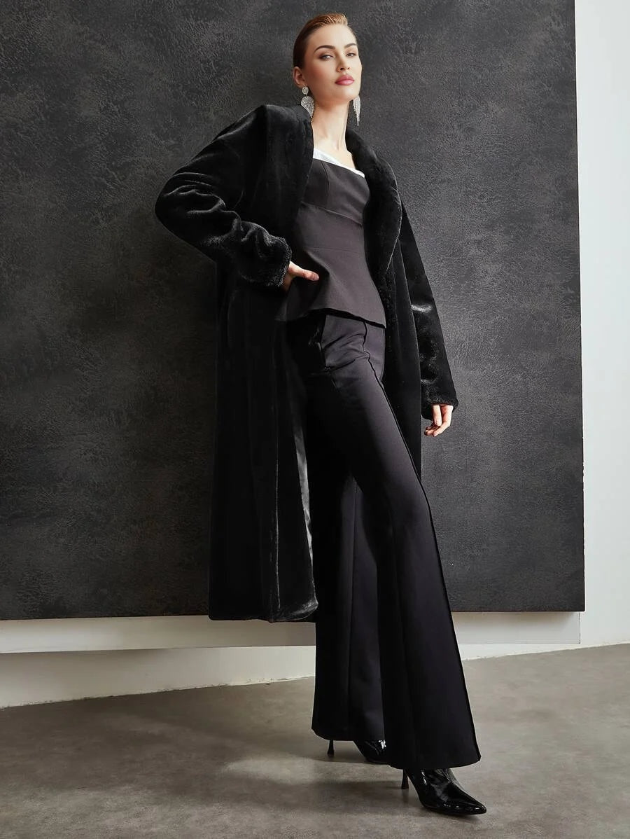 PREMIUM SHAWL NECK FUZZY COAT WITHOUT BELT