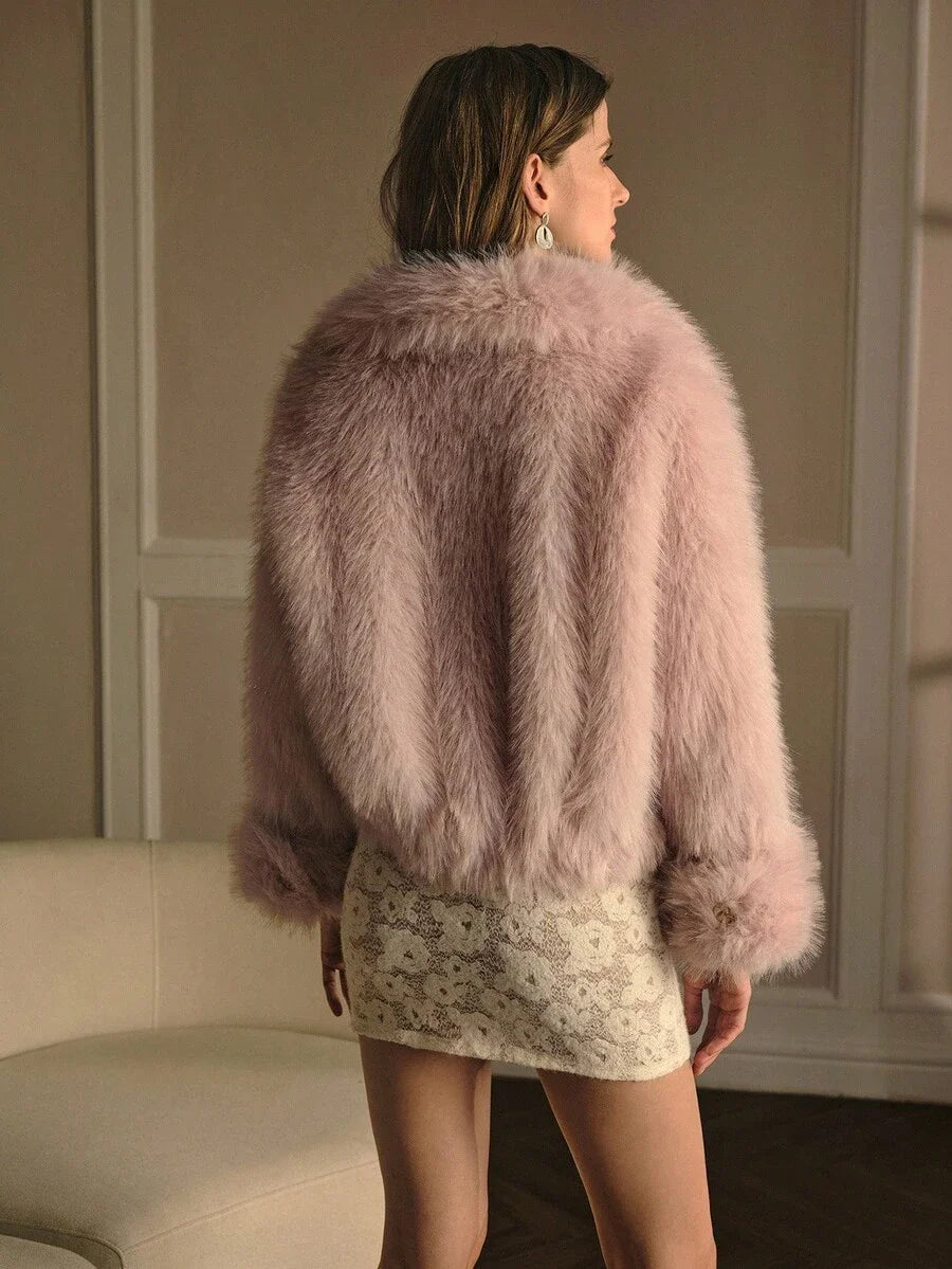 PREMIUM SINGLE BUTTON FAUX FUR COAT