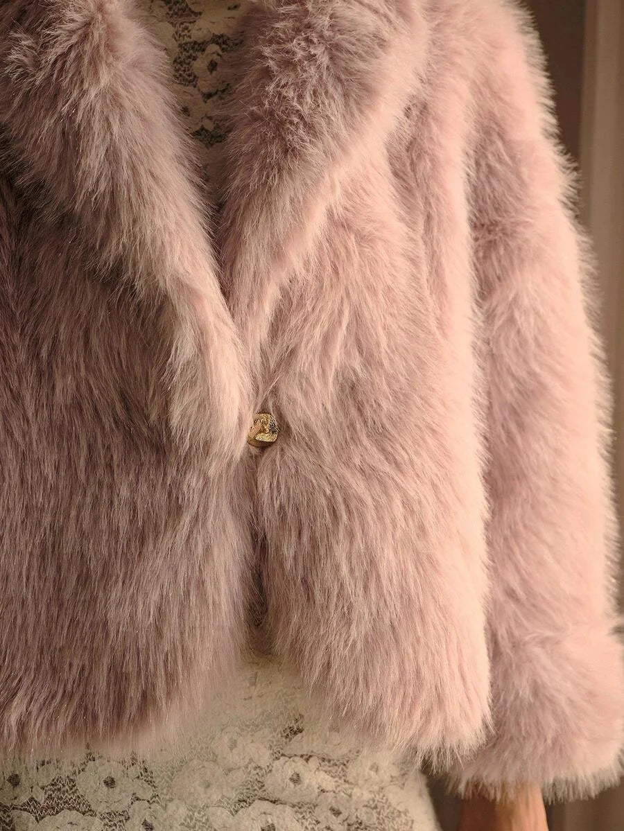 PREMIUM SINGLE BUTTON FAUX FUR COAT