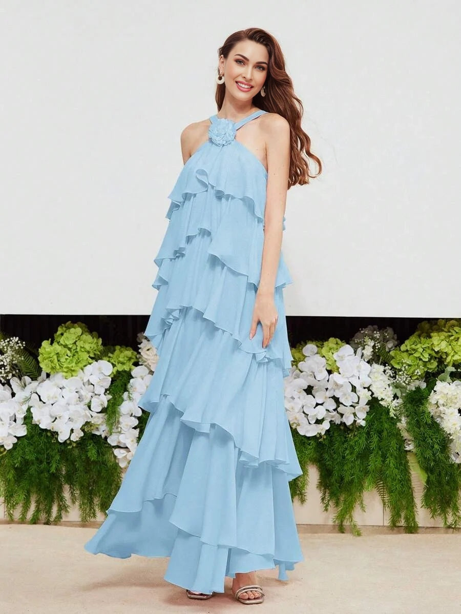 PREMIUM SLEEVELESS APPLIQUES LAYERED DRESS