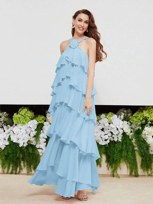 PREMIUM SLEEVELESS APPLIQUES LAYERED DRESS