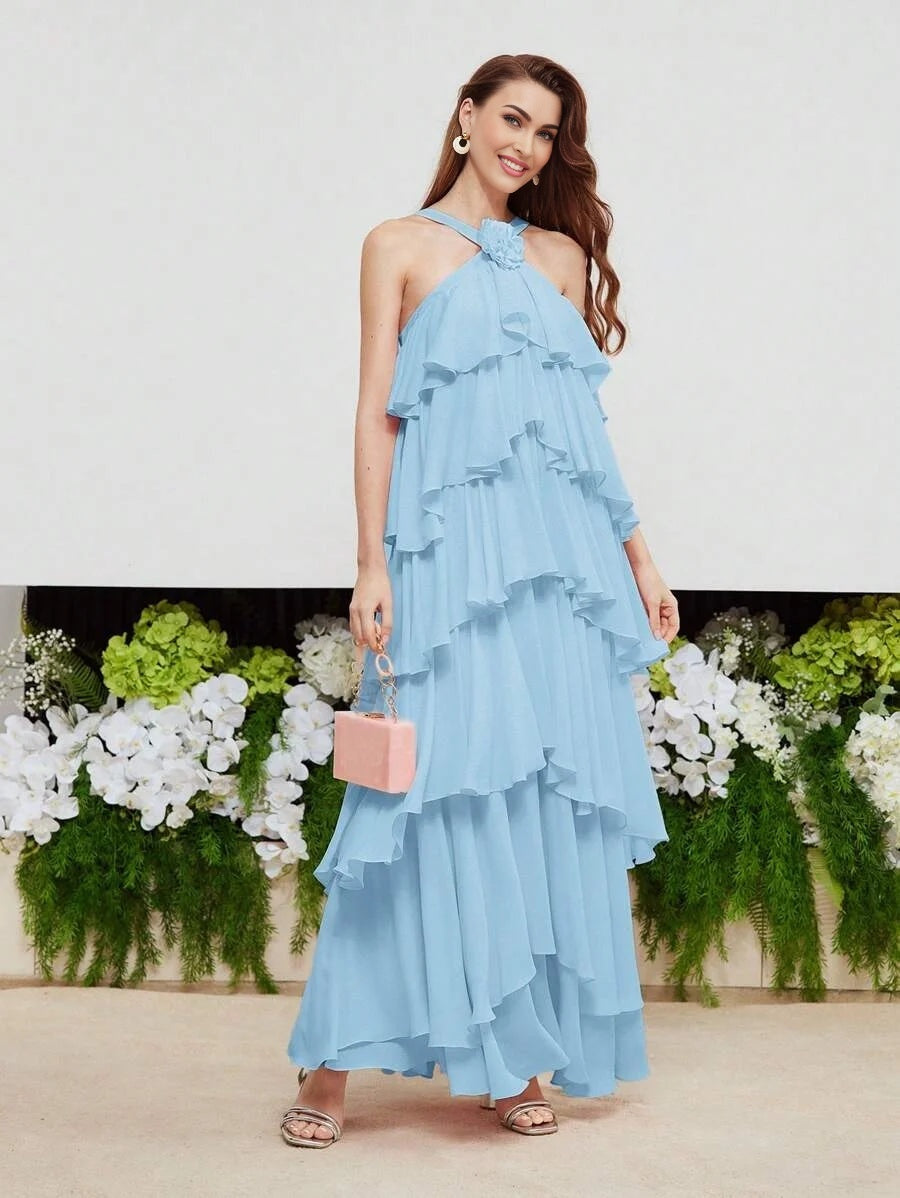 PREMIUM SLEEVELESS APPLIQUES LAYERED DRESS