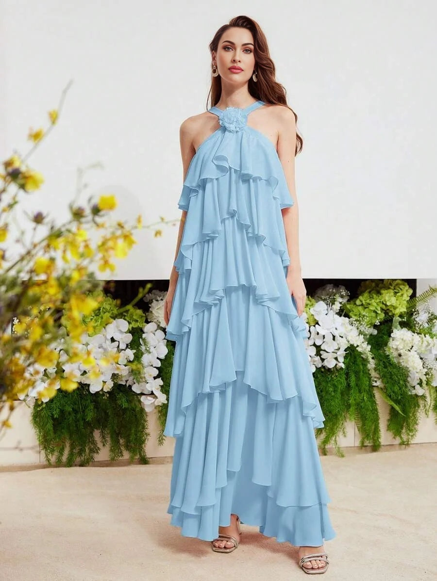 PREMIUM SLEEVELESS APPLIQUES LAYERED DRESS