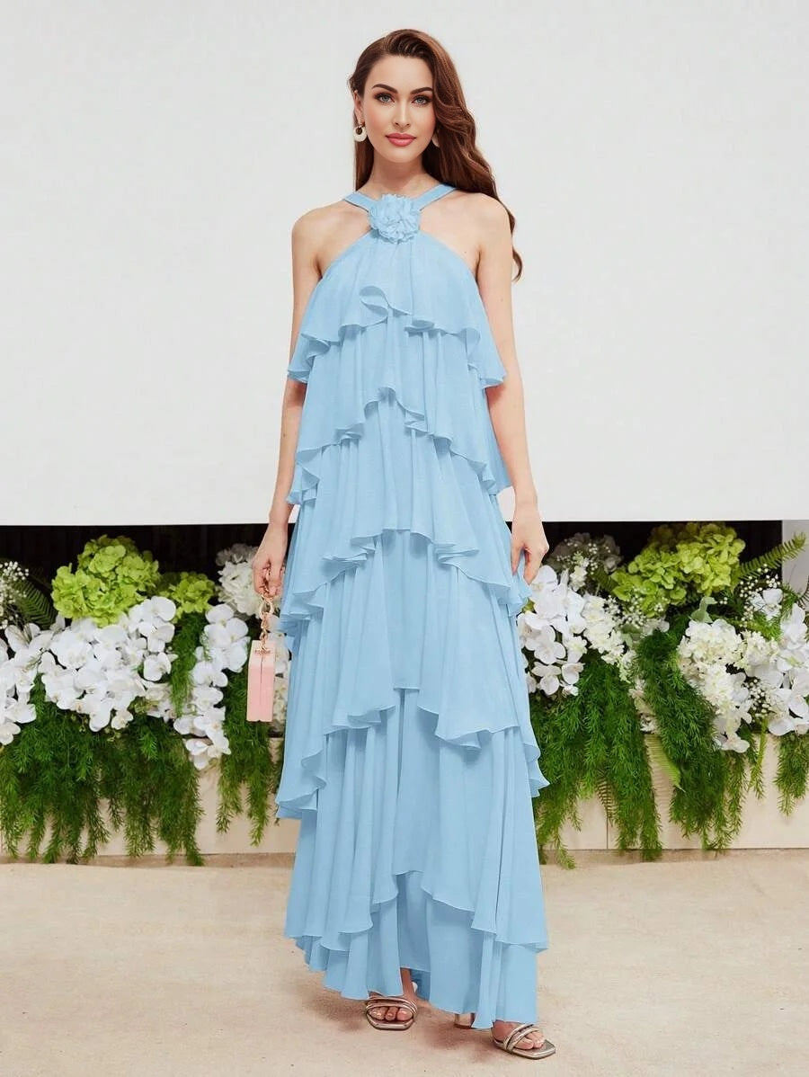 PREMIUM SLEEVELESS APPLIQUES LAYERED DRESS