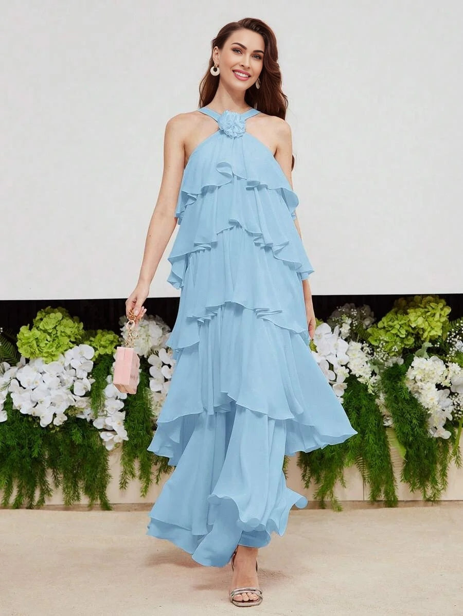 PREMIUM SLEEVELESS APPLIQUES LAYERED DRESS