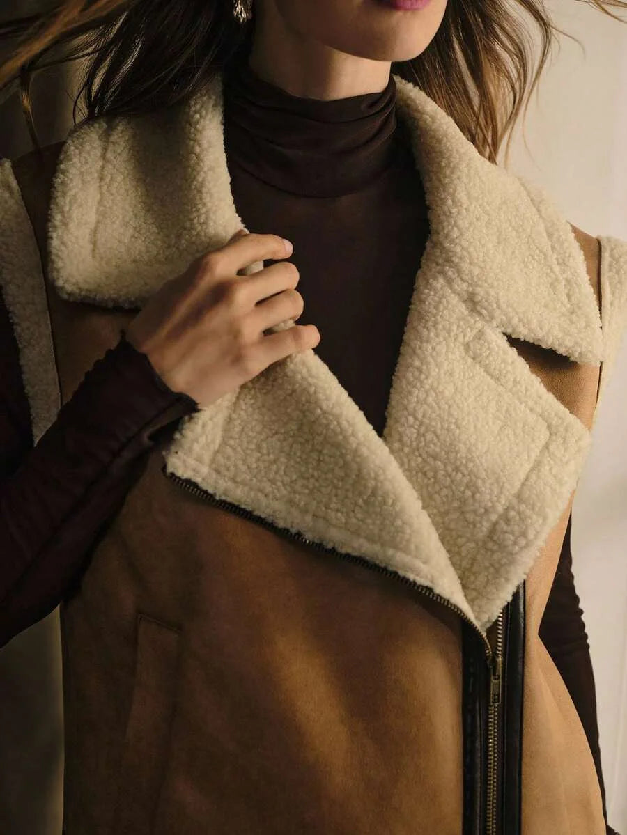 PREMIUM SLEEVELESS FAUX FUR COLLAR LEATHER JACKET