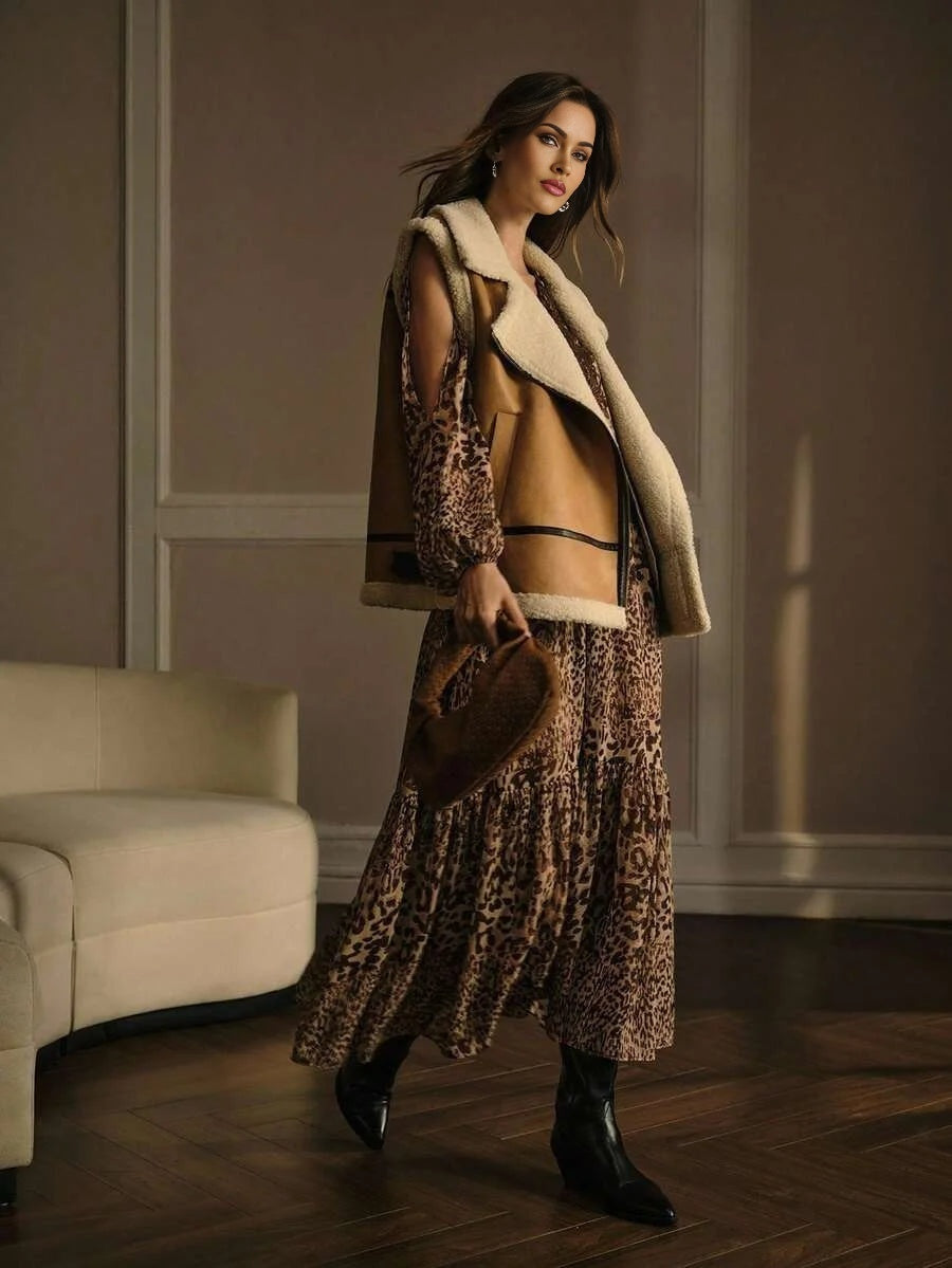 PREMIUM SLEEVELESS FAUX FUR COLLAR LEATHER JACKET