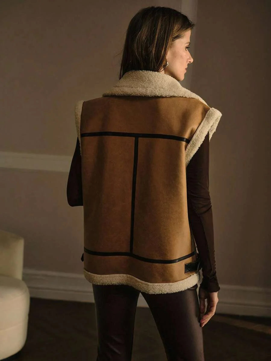 PREMIUM SLEEVELESS FAUX FUR COLLAR LEATHER JACKET