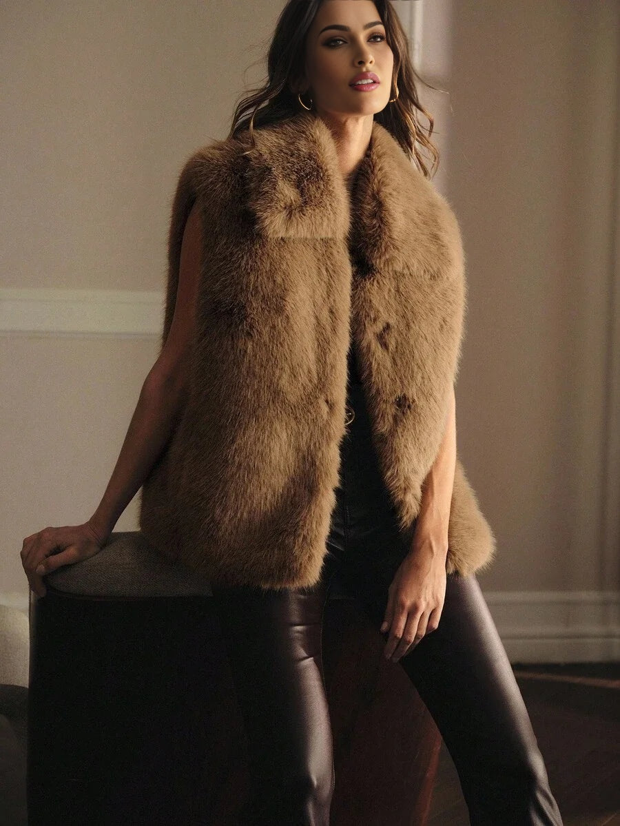 PREMIUM SNAP BUTTON SLEEVELESS FAUX FUR COAT FOR AUTUMN amp WINTER