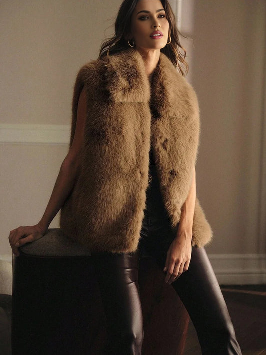 PREMIUM SNAP BUTTON SLEEVELESS FAUX FUR COAT FOR AUTUMN amp WINTER
