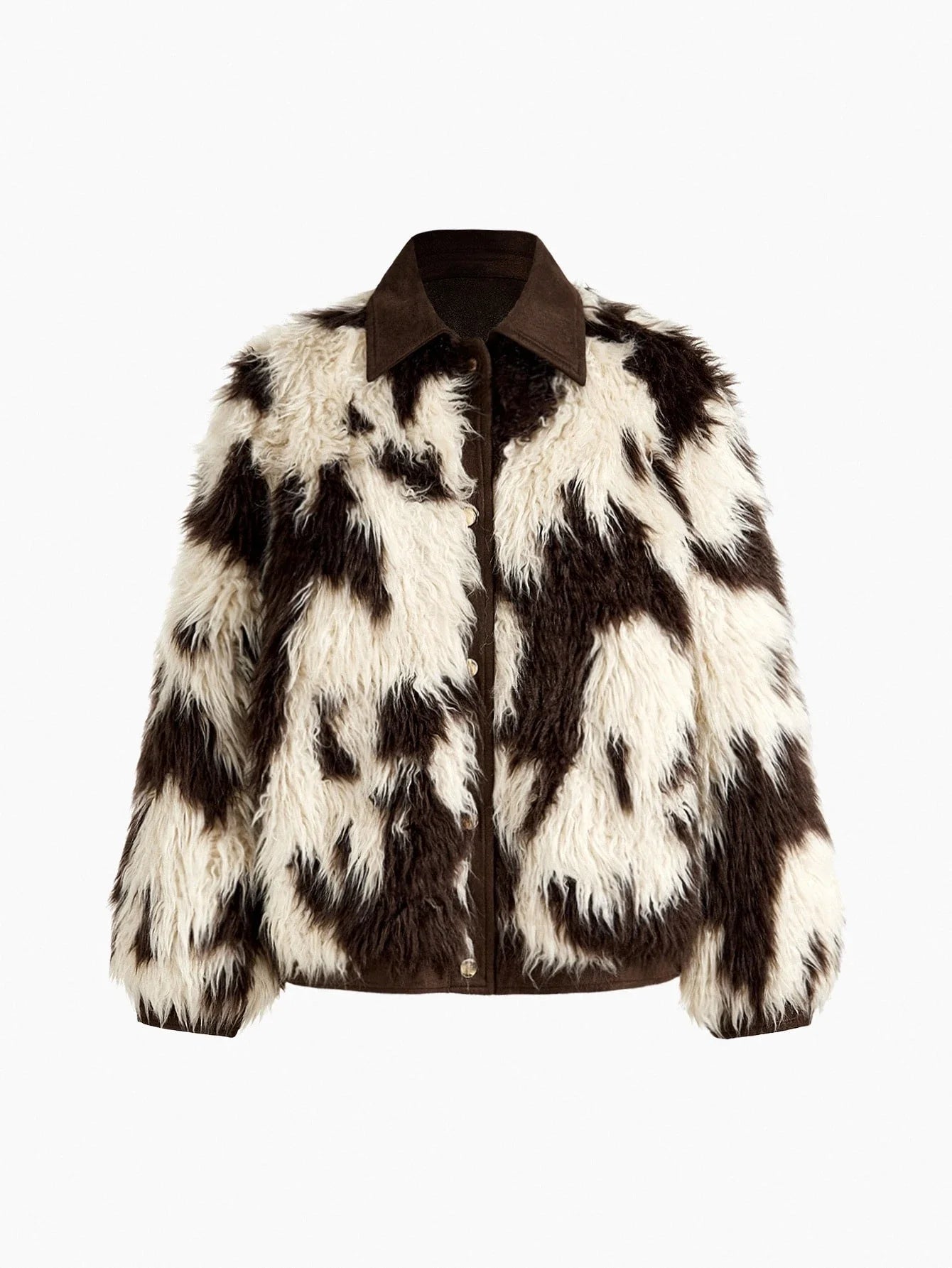 PREMIUM SNAP BUTTON TWO TONE FAUX FUR COAT
