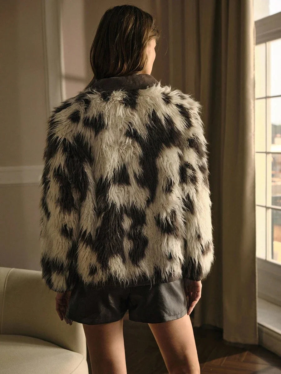 PREMIUM SNAP BUTTON TWO TONE FAUX FUR COAT