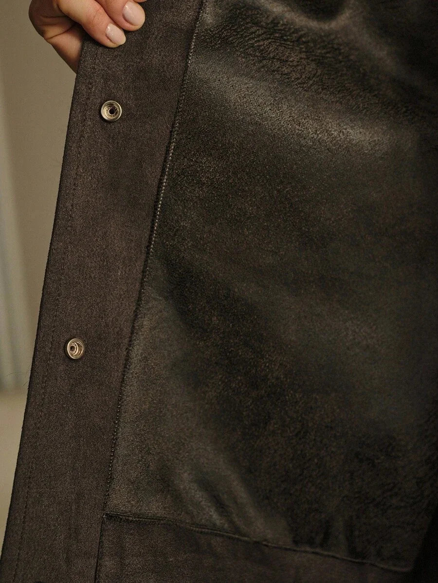 PREMIUM SNAP BUTTON TWO TONE FAUX FUR COAT