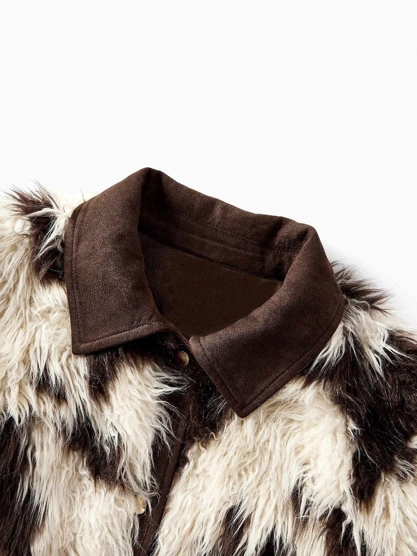 PREMIUM SNAP BUTTON TWO TONE FAUX FUR COAT