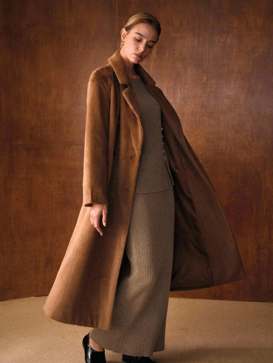 PREMIUM SOLID BUTTON DETAIL SPLIT HEM OVERSIZE SWEATER amp KNIT SKIRT SET