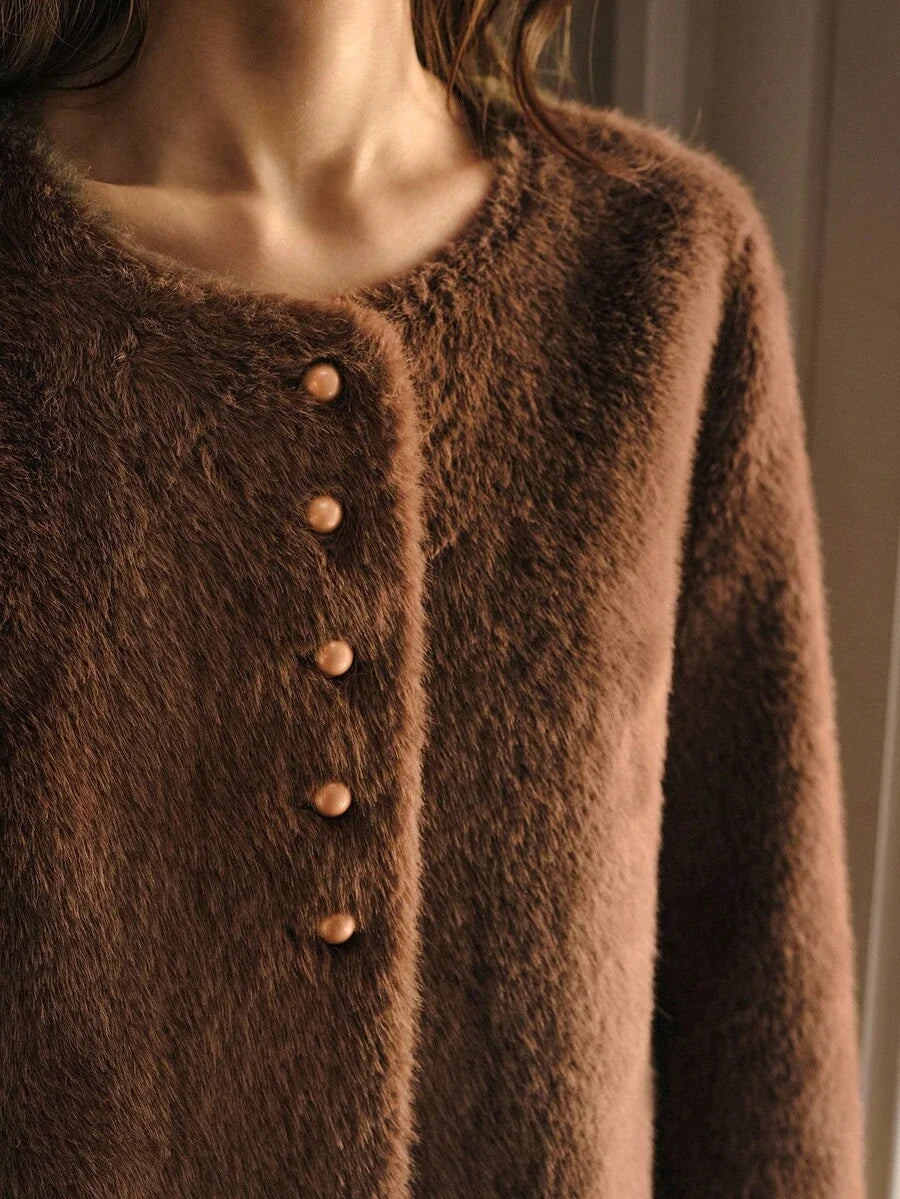 PREMIUM SOLID BUTTON PLACKET FAUX FUR COAT