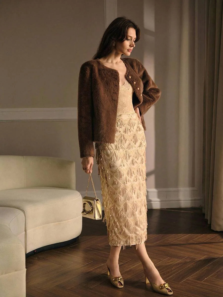 PREMIUM SOLID BUTTON PLACKET FAUX FUR COAT