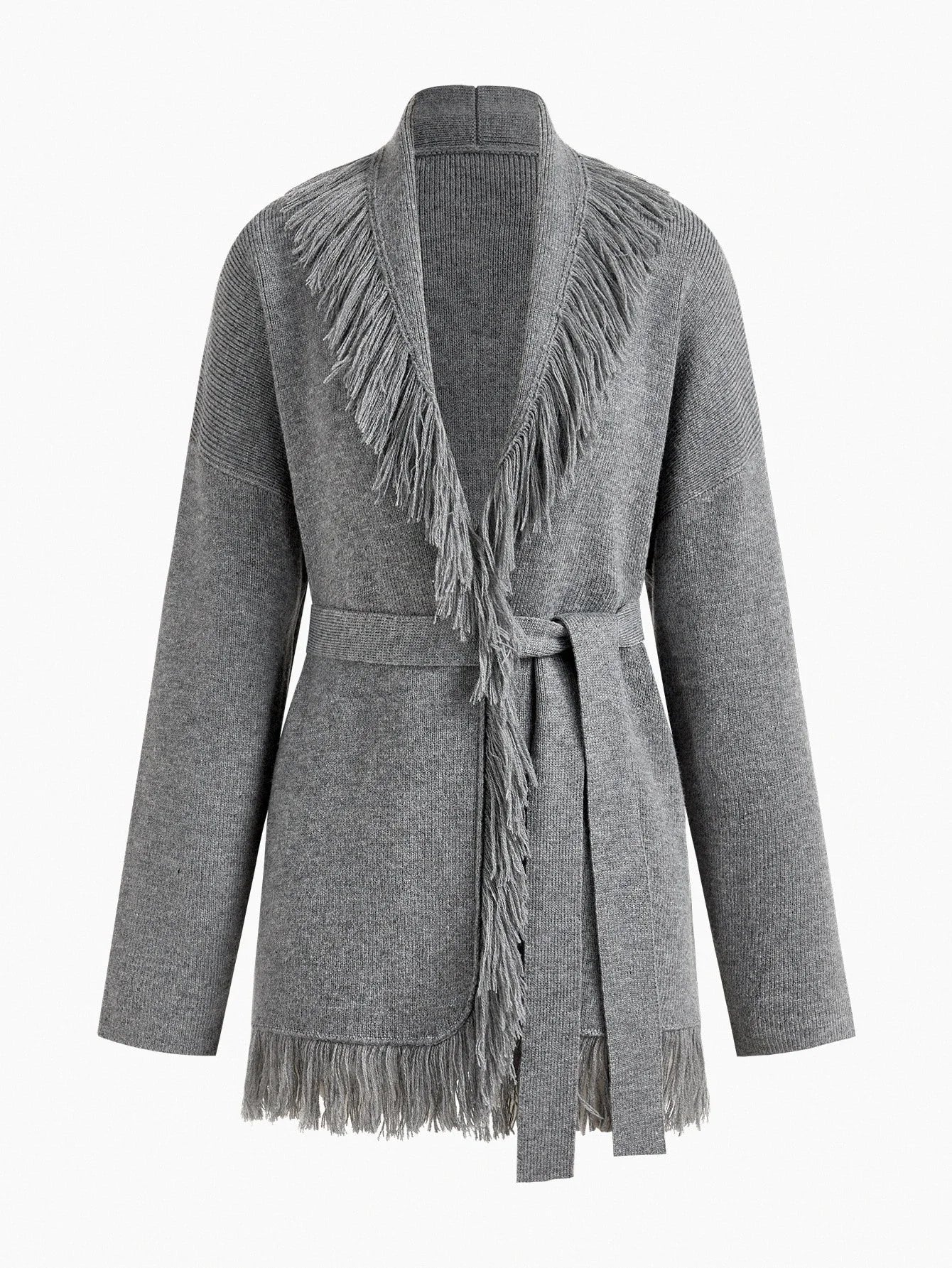 PREMIUM SOLID FRINGE BELTED CARDIGAN FOR AUTUMN amp WINTER