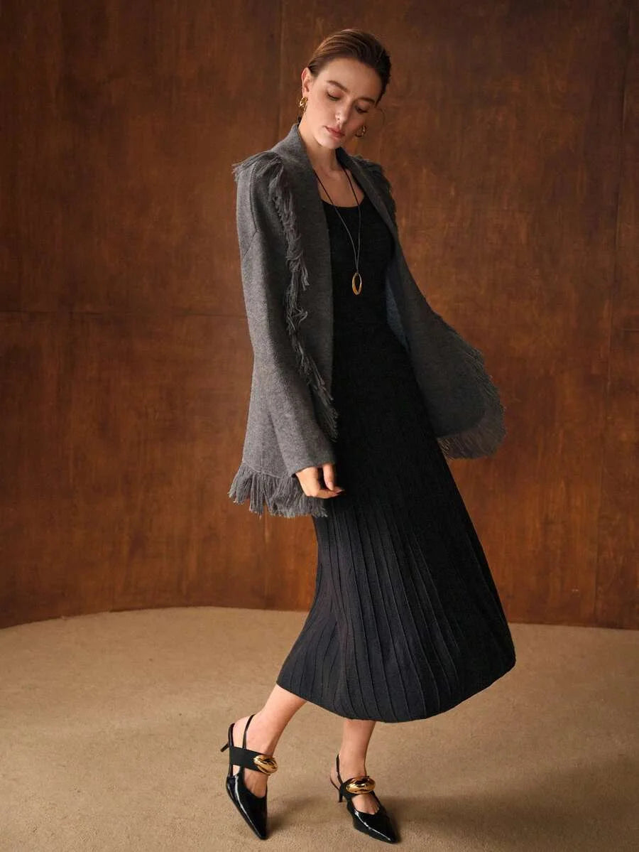 PREMIUM SOLID FRINGE BELTED CARDIGAN FOR AUTUMN amp WINTER