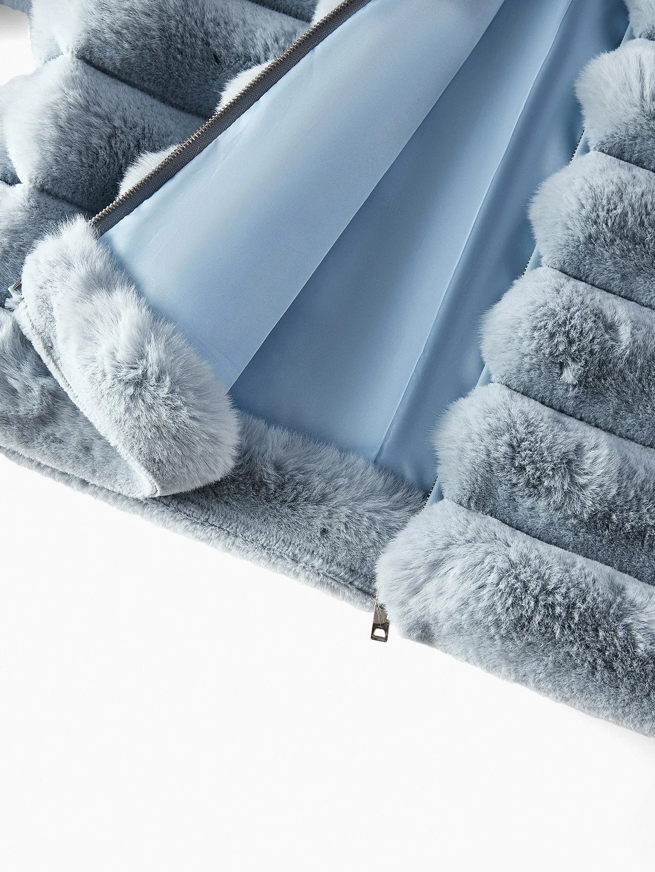 PREMIUM SOLID HIGH NECK ZIP PLACKET FAUX FUR COAT