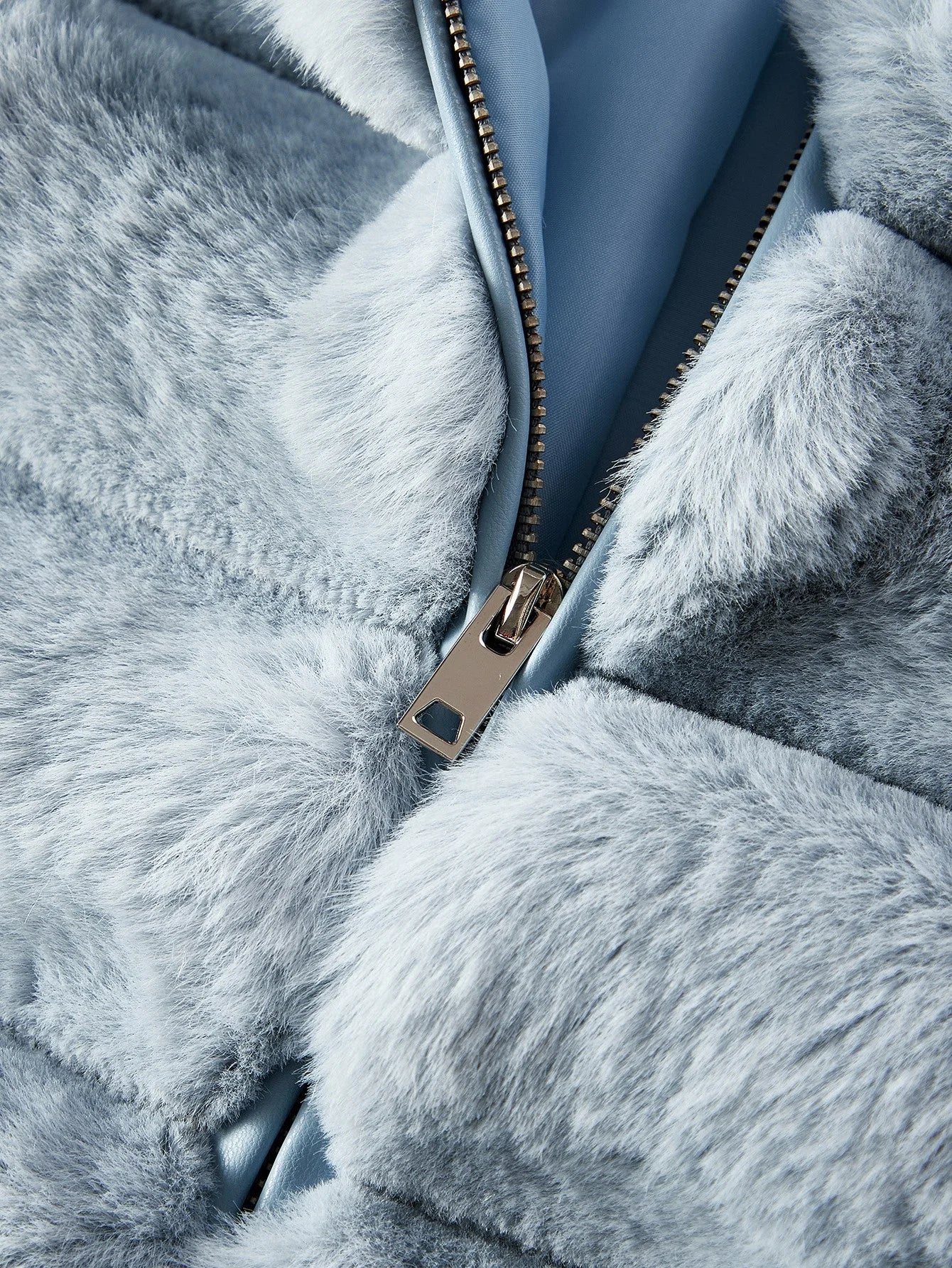 PREMIUM SOLID HIGH NECK ZIP PLACKET FAUX FUR COAT