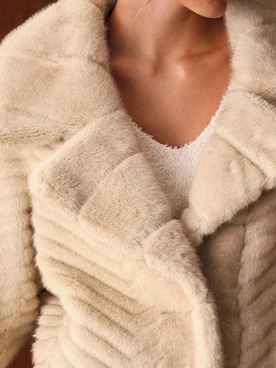 PREMIUM SOLID LAPEL COLLAR FAUX FUR COAT