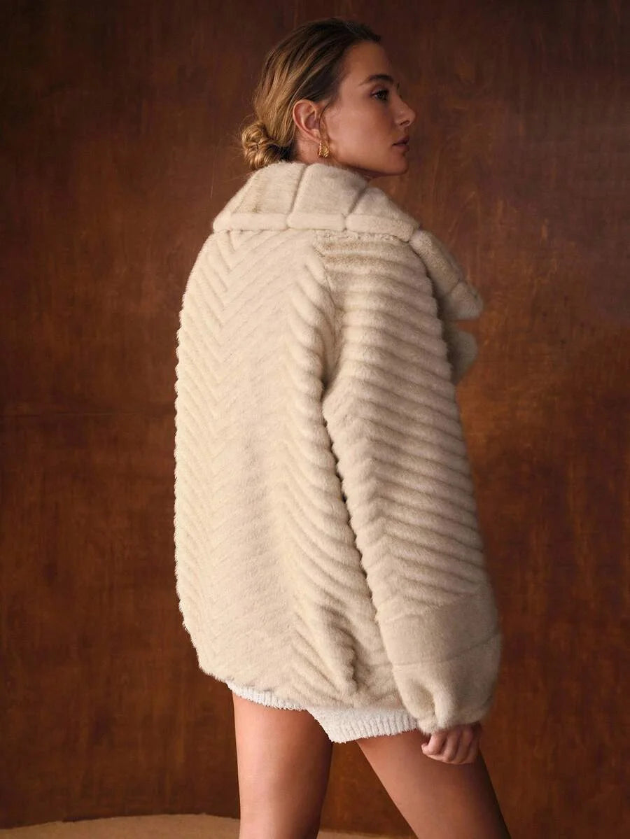 PREMIUM SOLID LAPEL COLLAR FAUX FUR COAT