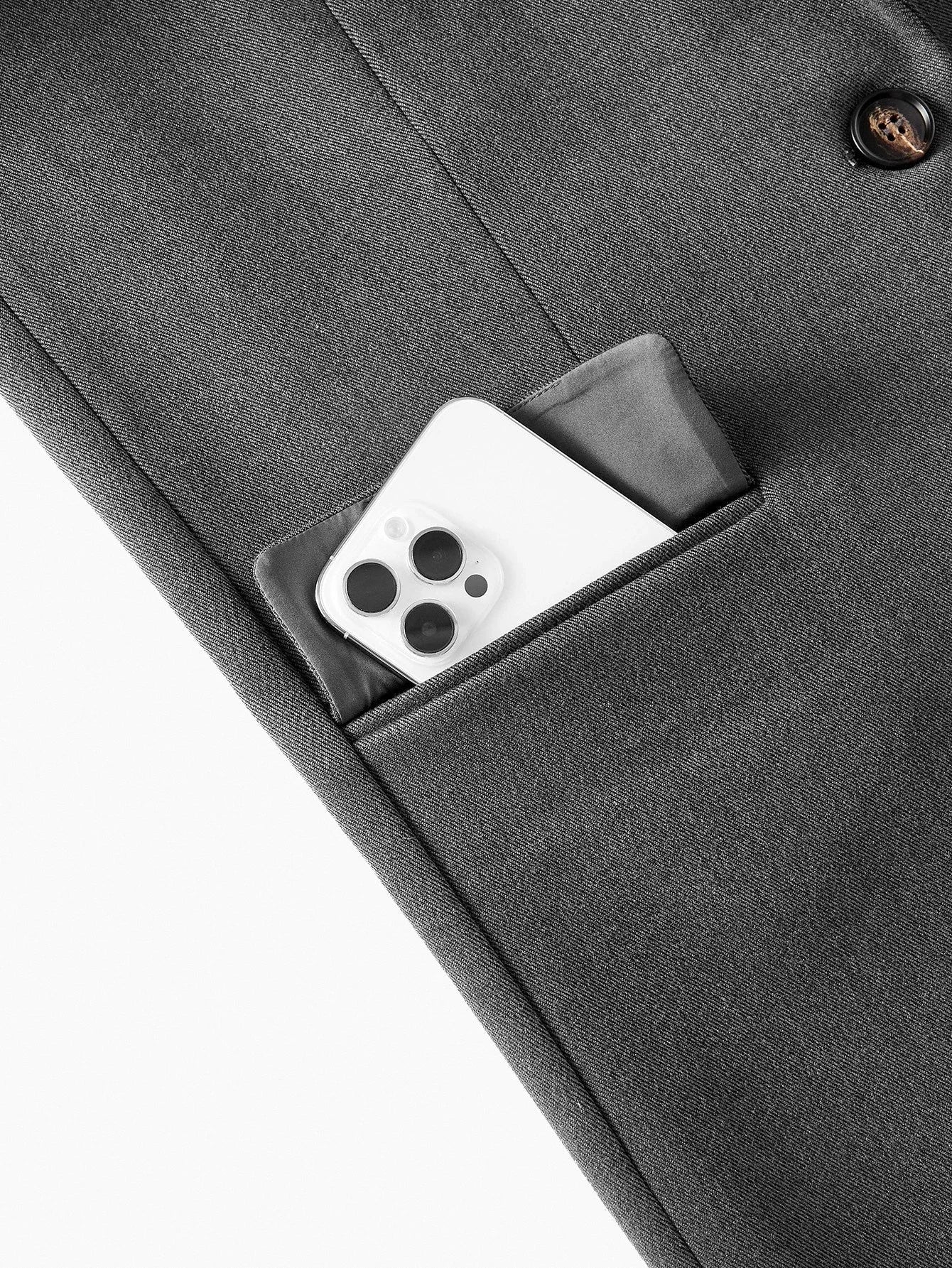 PREMIUM SOLID LAPEL COLLAR SINGLE BREASTED PLACKET FLAP DETAIL BLAZER