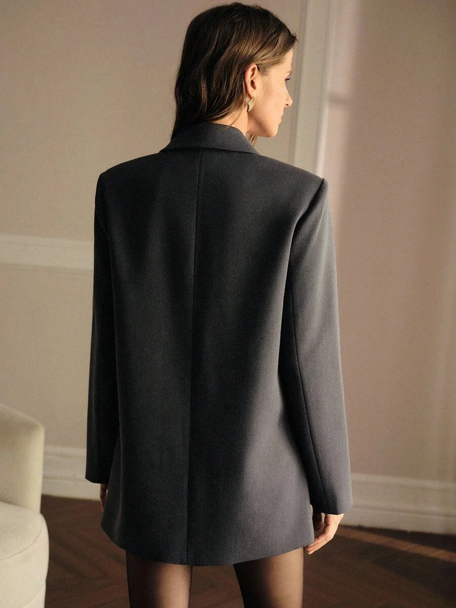 PREMIUM SOLID LAPEL COLLAR SINGLE BREASTED PLACKET FLAP DETAIL BLAZER