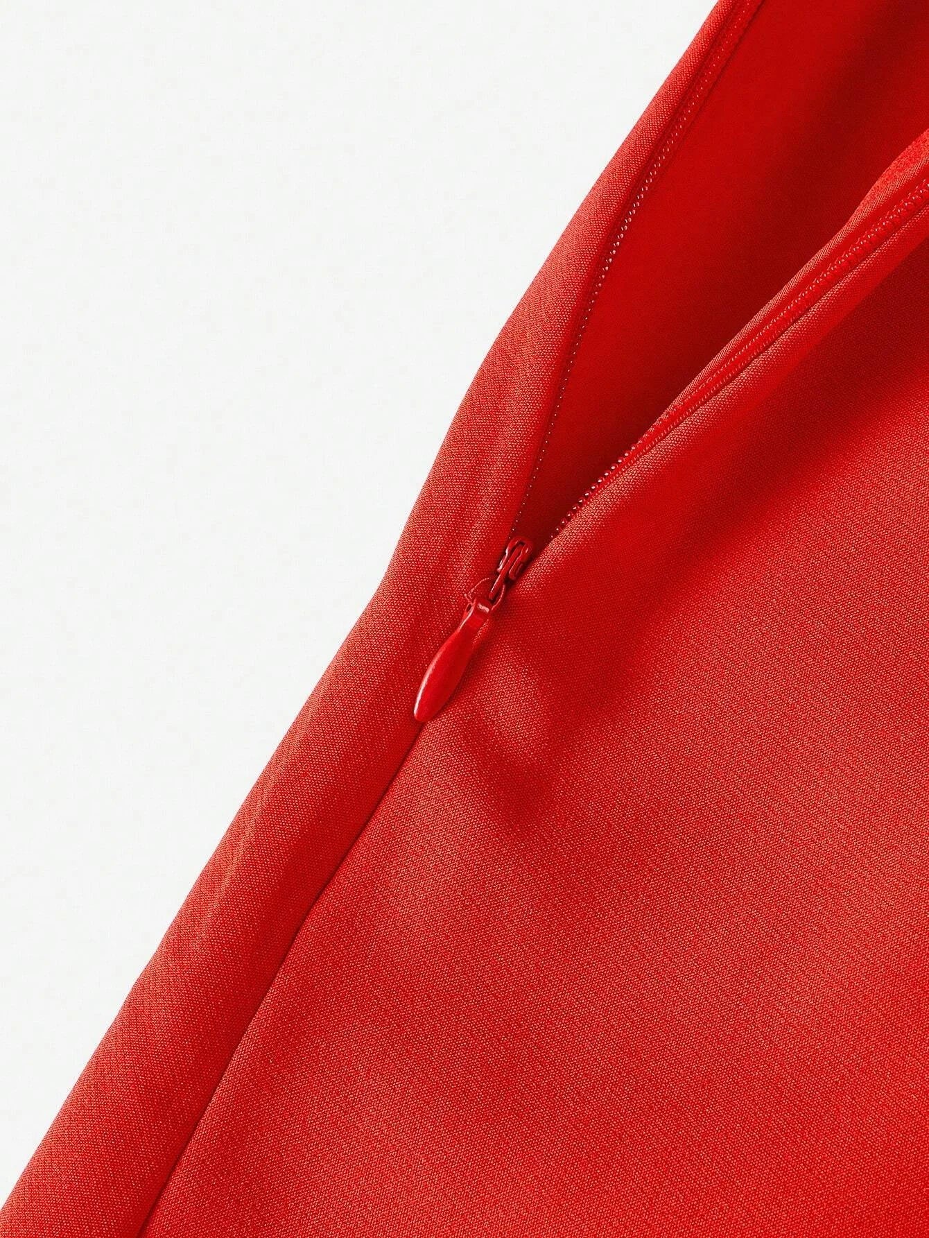 PREMIUM SOLID NOTCH NECK BUCKLE WAIST PLEATED PANEL DRESSSUMMER OUTFITS