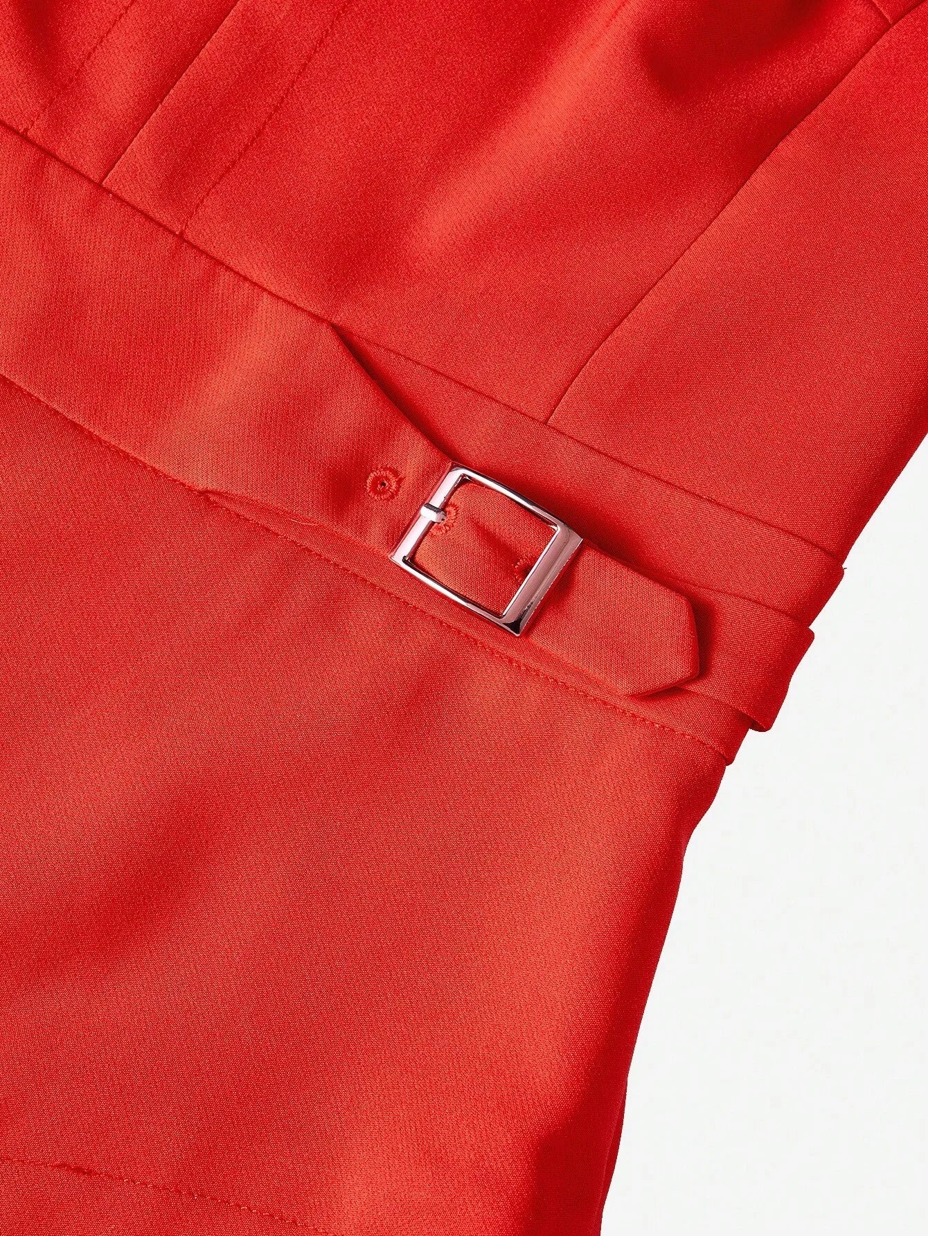 PREMIUM SOLID NOTCH NECK BUCKLE WAIST PLEATED PANEL DRESSSUMMER OUTFITS