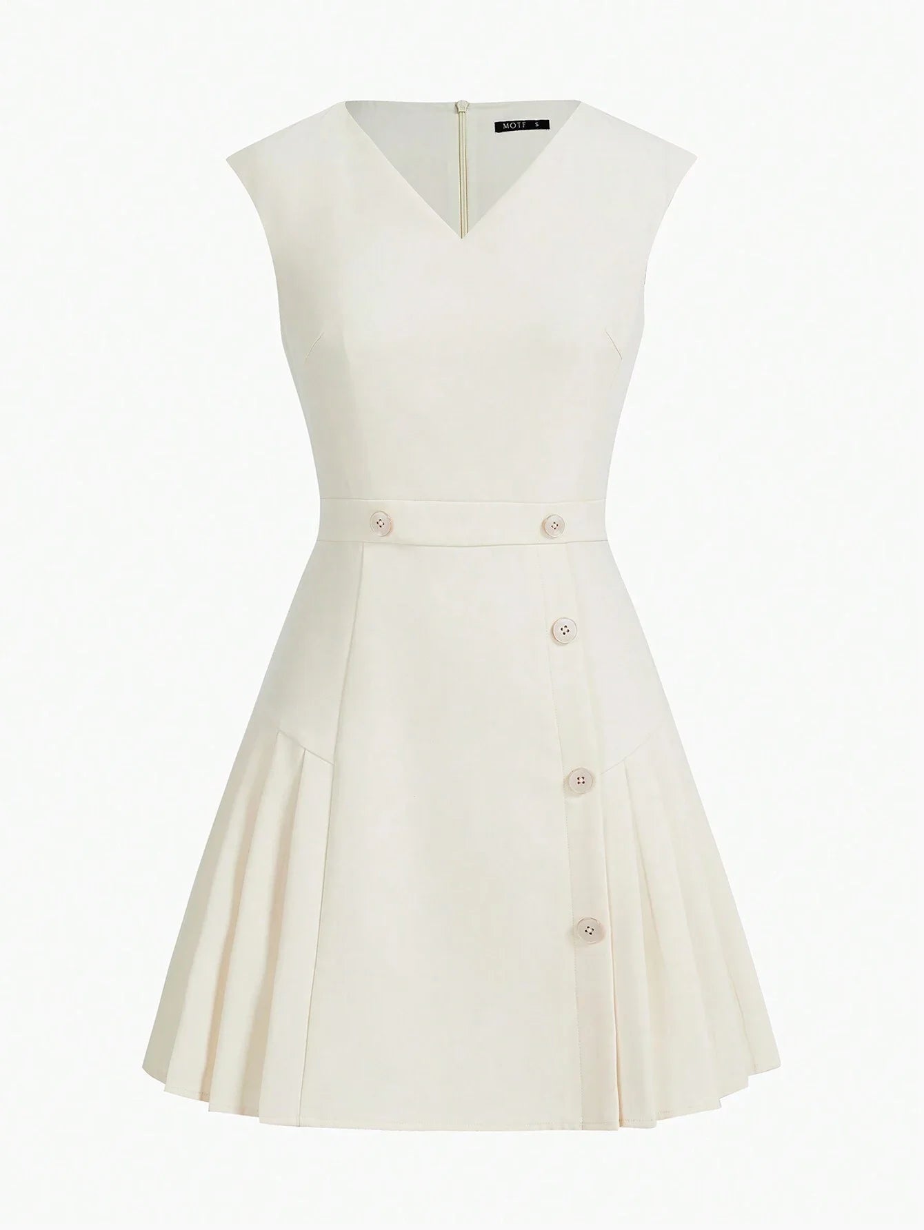 PREMIUM SOLID NOTCH NECK BUTTON DETAIL FOLD PLEATED HEM DRESSSUMMER OUTFITS