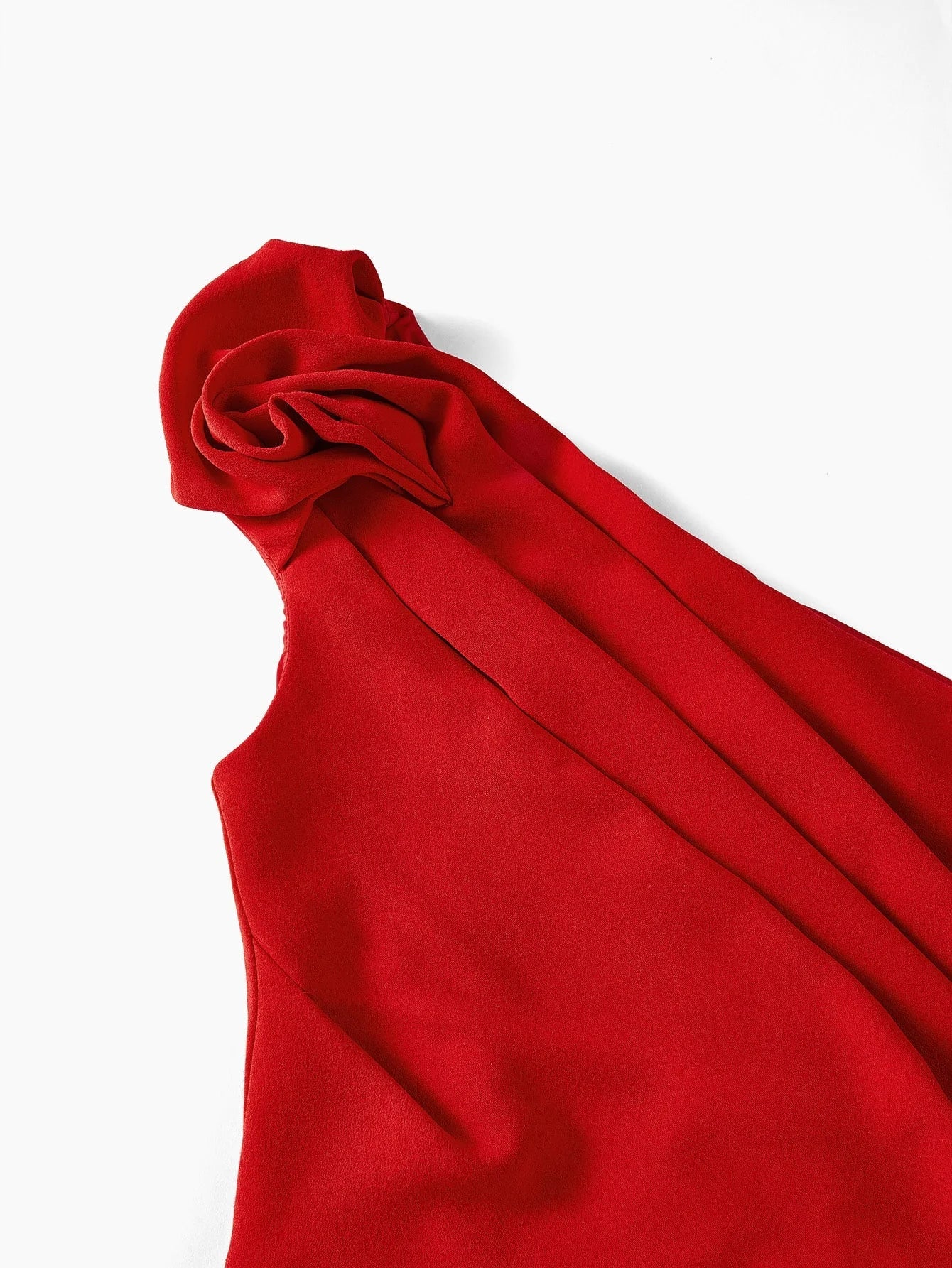 PREMIUM SOLID ONE SHOULDER STEREO FLOWER RUCHED BODICE MERMAID HEM DRESSHOLIDAY PARTY BIRTHDAY