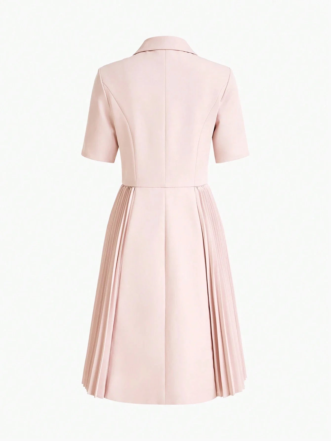 PREMIUM SOLID PEAK COLLAR DOUBLE BREASTED PLACKET PLEATED PANEL DRESSSUMMER OUTFITS
