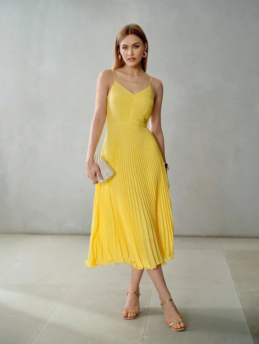 PREMIUM SOLID PLEATED SLIP DRESSHOLIDAY PARTY BIRTHDAY FORMAL EVENING OCCASSION